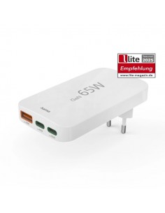 Hama Cargador de Pared - Potencia 65W - 2x USB-C - USB-A - Power Delivery - Qualcomm - Color Blanco
