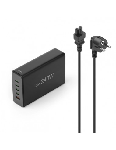Hama Estacion de Carga USB - Cable 1.5m - 4x USB-C - USB-A - Power Delivery - Qualcomm - GaN - 7.9x12x3.5cm - Color Negro