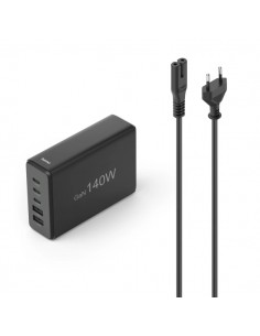 Hama Estacion de Carga USB - 3x USB-C - 2x USB-A - Cable 1.5m - Power Delivery - Qualcomm - GaN - 3.1x10.1x7cm - Color Negro