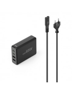 Hama Estacion de Carga USB - Potencia 65W - 2x USB-C - Cable 1.5cm - Power Delivery - Qualcomm - GaN - Color Negro