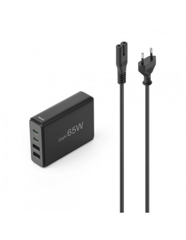 Hama Estacion de Carga USB - Potencia 65W - 2x USB-C - Cable 1.5cm - Power Delivery - Qualcomm - GaN - Color Negro