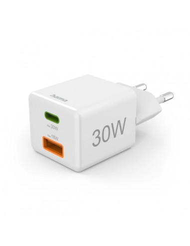Hama Cargador de Pared - Potencia 30W - USB-C - USB-A - Power Delivery - Qualcomm - Color Blanco
