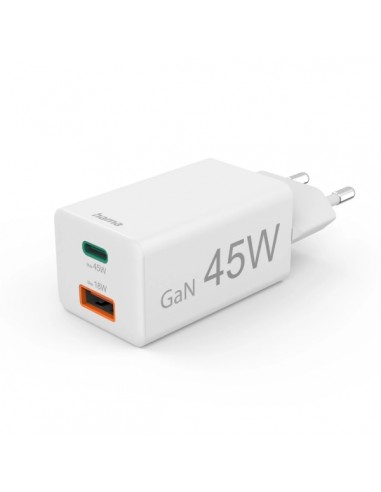 Hama Cargador de Pared - Potencia 45W - USB-C - USB-A - Power Delivery - Qualcomm - Color Blanco