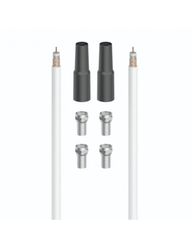Hama Essential Set de Conexion Satelital con 7 Piezas - Cable Coaxial de 20m - Conector F x4 - 2 Fundas de Proteccion