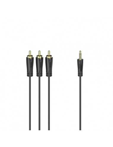 Hama Essential Cable de Audio - Jack 3.5mm Macho - RCA Macho x3 - Contactos Chapados en Oro - Longitud 1.5m - Color Negro