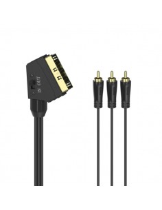 Hama Essential Cable de Audio y Video - Euroconector Scart - RCA Macho x3 - Estereo - Longitud 1.5m - Contactos Chapados en