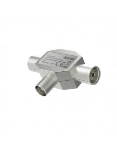 Hama Essential Divisor de Antenas - Coaxial Hembra x2 - Coaxial Macho - Metalico - Color Plata