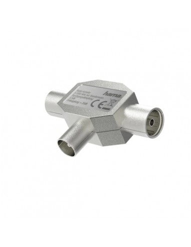 Hama Essential Divisor de Antenas - Coaxial Hembra x2 - Coaxial Macho - Metalico - Color Plata