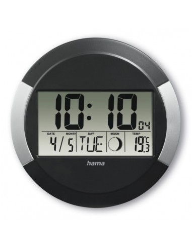 Hama Ischia Reloj de Pared Digital - Termometro - Visualizacion de Fases Lunares - Zona Horaria Ajustable - Radio -
