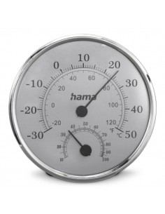 Hama Saipan Medidor de Temperatura y Humedad para Interior - Analogico - Permite Colgar en Pared - Acero Inoxidable -
