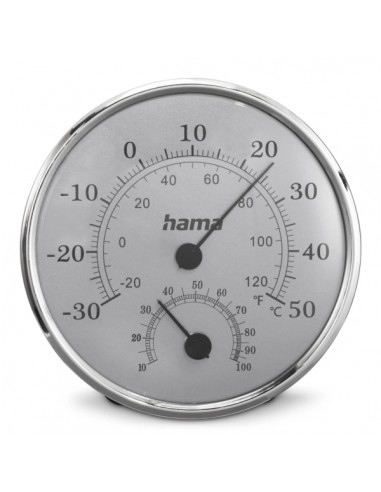 Hama Saipan Medidor de Temperatura y Humedad para Interior - Analogico - Permite Colgar en Pared - Acero Inoxidable -
