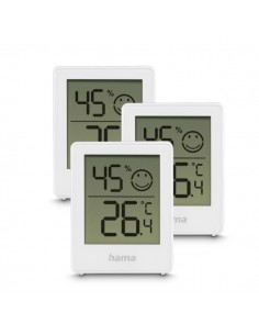 Hama Cres Pack de 3 Medidores de Temperatura y Humedad para Interior - Pantalla Digital - Permite Colgar en Pared - Indicador