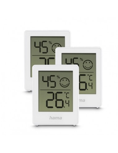 Hama Cres Pack de 3 Medidores de Temperatura y Humedad para Interior - Pantalla Digital - Permite Colgar en Pared - Indicador