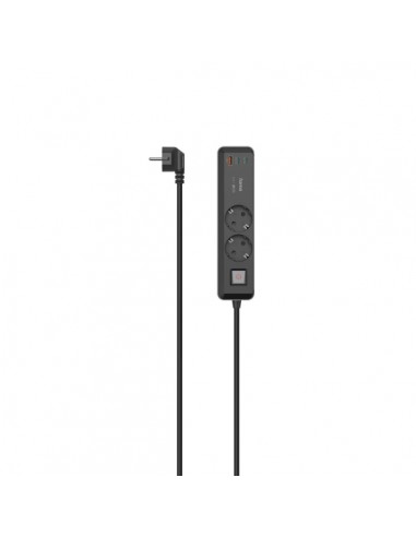 Hama Regleta Alimentacion con 5 Tomas - Potencia Maxima 3680W - Cable 1.4m - 2x Schuko - 2x USB-C - 1x USB-A - Interruptor de