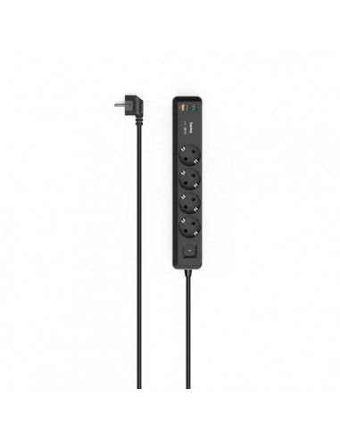 Hama Regleta Alimentacion con 7 Tomas - Potencia Maxima 3680W - Cable 1.4m - 4x Schuko - 2x USB-C - 1x USB-A - Interruptor de