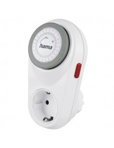 Hama Curvo Enchufe Temporizador Mecanico - Potencia Maxima 3680W - Voltaje 250V - Intervalos de 15min - Color Blanco
