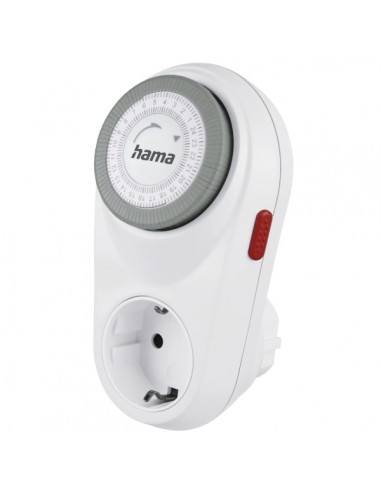 Hama Curvo Enchufe Temporizador Mecanico - Potencia Maxima 3680W - Voltaje 250V - Intervalos de 15min - Color Blanco
