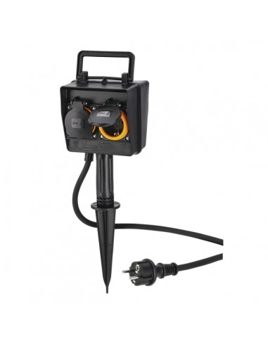 Hama Regleta Alimentacion para Exterior con 2 Tomas - Potencia Maxima 3680W - Temporizador - IP44 - Enchufe Schuko Recto -