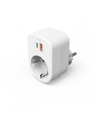 Hama Regleta Alimentacion con 3 Tomas - Potencia Maxima 3680W - 1x Schuko - 1x USB-C - 1x USB-A - Power Delivery - Color