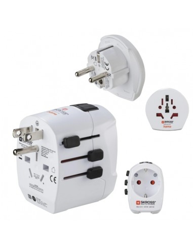 Hama World Travel Pro Adaptador de Viaje Universal - Potencia hasta 1680W - Voltaje 110-240V - Color Blanco