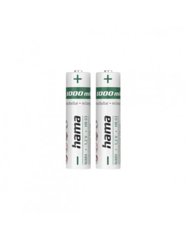 Hama Pack de 2 Pilas Recargables AAA - NiMH - Voltaje 1.2V - 1000mAh - Color Blanco