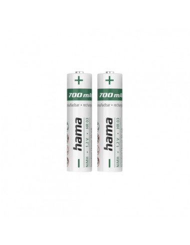 Hama Pack de 2 Pilas Recargables AAA - NiMH - Voltaje 1.2V - 700mAh - Color Blanco