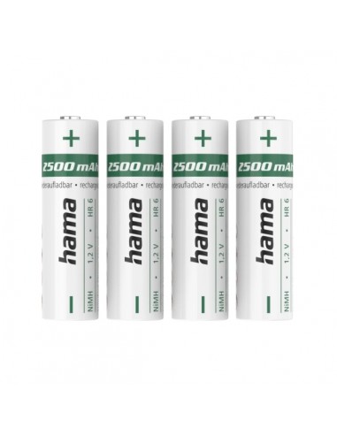 Hama Pack de 2 Pilas Recargables AA - NiMH - Voltaje 1.2V - 2500mAh - Color Blanco