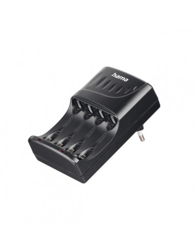 Hama Cargador de Pilar Recargables AA y AAA - Luz LED - Proteccion de Sobrecarga - Temporizador - Color Negro