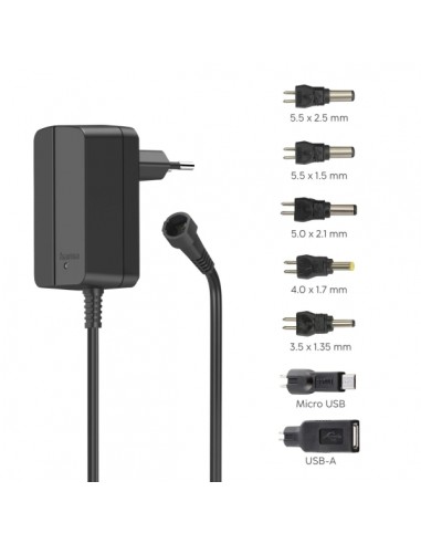 Hama Fuente de Alimentacion Multidispositivo - Potencia 12W - Indicador LED - 7 Adaptadores - Intensidad Maxima 1A - Voltaje
