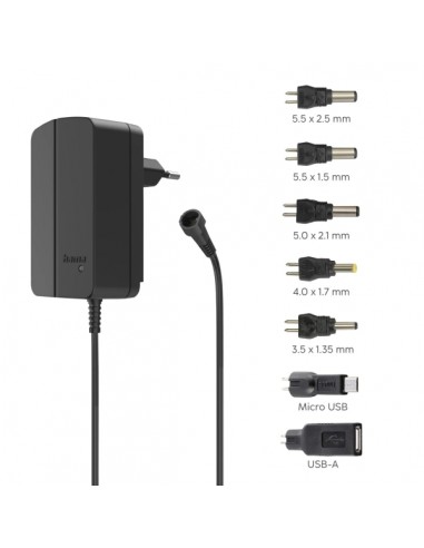 Hama Fuente de Alimentacion Multidispositivo - Potencia 27W - Voltaje 12V - Indicador LED - 7 Adaptadores - Intensidad Maxima