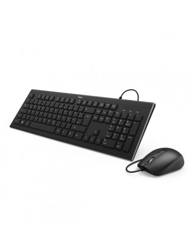 Hama Combo de Teclado y Raton - Distribucion Qwerty-Es - Cable 140cm - Pies Plegables - USB-A - Raton de 3 Botones - 1000dpi