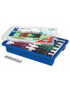 Staedtler Noris Colour 185 Contenedor de Plastico Rigido con 288 Lapices Hexagonales de Colores-6 Sacapuntas de Regalo -
