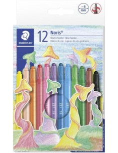 Staedtler Noris 221 Pack de 12 Ceras Giratorias - Diametro 6mm - Resistencia a la Rotura - Colorantes Alimenticios - Colores
