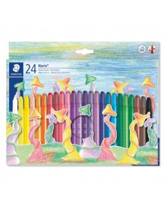 Staedtler Noris 221 Pack de 24 Ceras Giratorias - Diametro 6mm - Resistencia a la Rotura - Colorantes Alimenticios - Colores