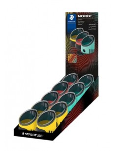 Staedtler Norix Expositor de 10 Sacapuntas con Deposito - 1 Agujero para Lapices de hasta Ã 8 2mm - Colores Surtidos
