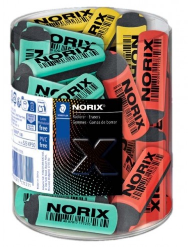 Staedtler Norix Expositor con 30 Gomas de Borrar - Sin PVC-Ftalatos ni Latex - Minimo Residuo - Colores Surtidos