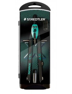 Staedtler Norix 555 Compas Metalico Escolar de Precision - Mecanismo Pulsador y Ajuste por Rueda Central - Color Verde Negro