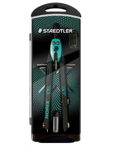 Staedtler Norix 555 Compas Metalico Escolar de Precision - Mecanismo Pulsador y Ajuste por Rueda Central - Color Verde Negro