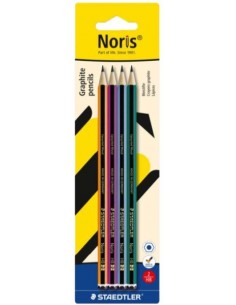 Staedtler Noris 120 Pack con 4 Lapices de Grafitito Hexagonales HB - Resistencia a la Rotura - Madera de Bosques Sostenibles
