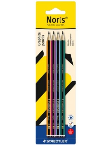 Staedtler Noris 120 Pack con 4 Lapices de Grafitito Hexagonales HB - Resistencia a la Rotura - Madera de Bosques Sostenibles