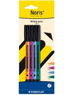Staedtler 307 Noris Writing Pen Pack con 4 Rotuladores de Punta Fina - Trazo 0.6mm Aprox - Tinta Base de Agua - Cuerpo