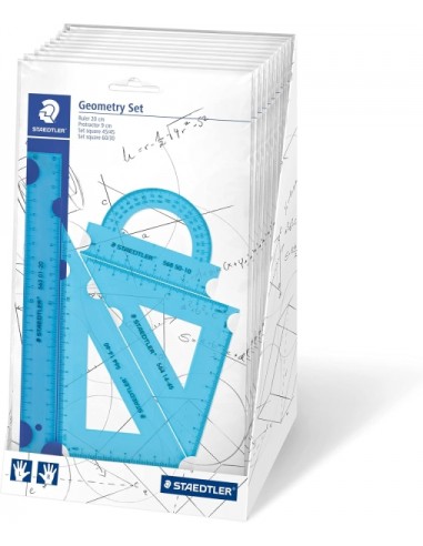 Staedtler Expositor con 18 Packs de Reglas - El Pack incluye Regla Recta 20cm-Transportador-Escuadra 60 30 Grados y