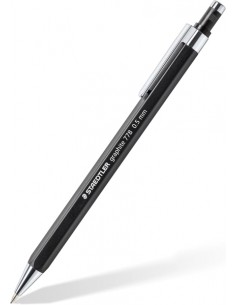 Staedtler Graphite 778 Portaminas 0.5mm - Cuerpo Hexagonal Negro Mate - Punta Metalica Retractil - Mina Amortiguada - Clip