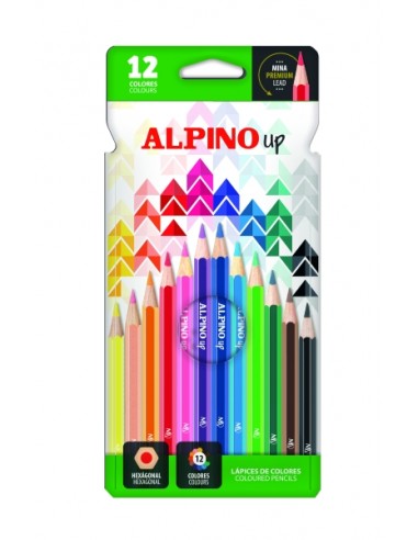 Alpino Up Pack con 12 Lapices de Colores Hexagonales - Mina Premium - Resistente a la Rotura - Colores Surtidos