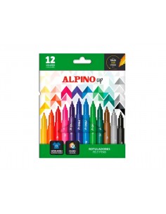 Alpino Up Pack con 12 Rotuladores de Colores - Punta 1mm - Para Trazos Finos y Detallados - Tinta a Base de Agua - Colores