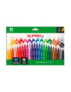 Alpino Up Pack con 24 Rotuladores de Colores - Punta 1mm - Para Trazos Finos y Detallados - Tinta a Base de Agua - Colores