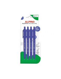 Alpino Soft Touch Pack con 4 Boligrafos Retractiles - Punta 1mm - Tacto Suave - Tinta Azul - Color Azul