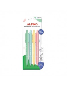 Alpino Soft Touch Pastel Pack con 4 Boligrafos Retractiles - Punta 1mm - Tacto Suave - Tinta Azul - Colores Pastel Surtidos