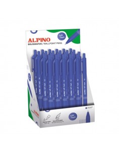 Alpino Soft Touch Expositor con 24 Boligrafos Retractiles - Punta 1mm - Tacto Suave - Tinta Azul - Color Azul