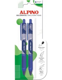 Alpino Dot Pack con 2 Boligrafos Retractiles - Punta 1mm - Agarre Suave - Tinta Azul - Color Azul